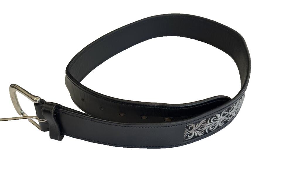 Ovation Riding Leather Equestrian Belt Black Silver Buckle English HJ Girls XL